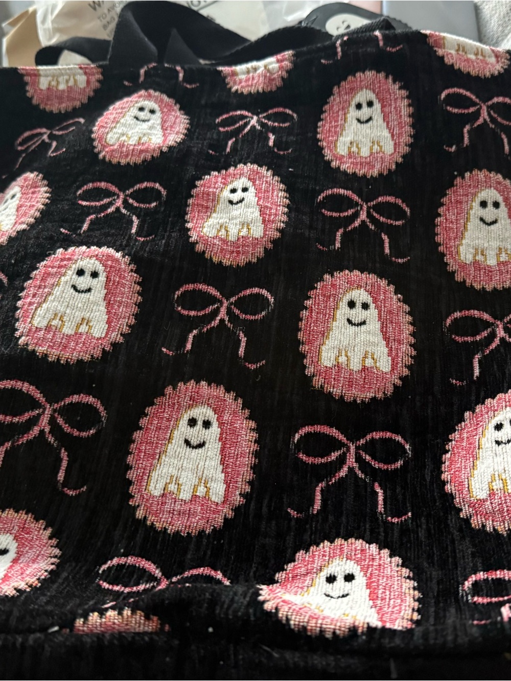 🎃NEW🎃Black Corduroy Bag with Pink Ghost Motif